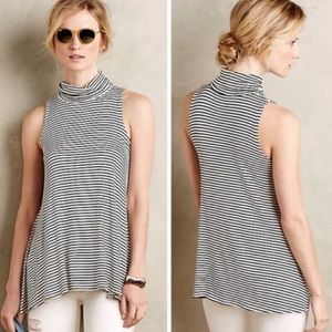 Anthro Puella Black and White Striped Turtleneck Sleeveless Tunic Size XS